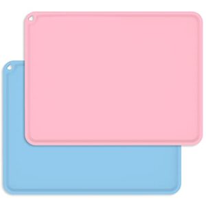 Baby Placemats, Non-Slip Silicone Placemat for Kids, Toddler Placemat for Dining Table, Baby Placemats Portable Food Mats for Kids Toddler Children (2 Pack, Baby Blue,Pink)