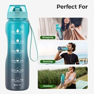 Gohippos Water Bottles with Times to Drink, 32 oz Water Bottle with Straw, Motivational Water Bottle for Gym School Office to Stay Hydrated, BPA Free & Leakproof (1 Bottle)