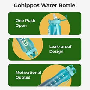 Gohippos Water Bottles with Times to Drink, 32 oz Water Bottle with Straw, Motivational Water Bottle for Gym School Office to Stay Hydrated, BPA Free & Leakproof (1 Bottle)