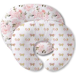 little grape land nursing pillow covers for baby girl, soft removable covers breathable for breastfeeding pillows, 2 pack nursing pillow cases fit standard nursing pillows (floral & butterfly)