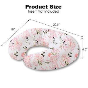 Little Grape Land Nursing Pillow Covers for Baby Girl, Soft Removable Covers Breathable for Breastfeeding Pillows, 2 Pack Nursing Pillow Cases Fit Standard Nursing Pillows (Floral & Butterfly)