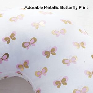 Little Grape Land Nursing Pillow Covers for Baby Girl, Soft Removable Covers Breathable for Breastfeeding Pillows, 2 Pack Nursing Pillow Cases Fit Standard Nursing Pillows (Floral & Butterfly)