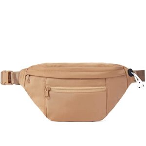 telena crossbody fanny pack for women men fashion waist pack belt bag with 4-zipper pockets for hiking running travel, light brown