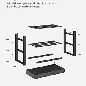 SONGMICS Shoe Bench, 3-Tier Shoe Rack for Entryway, Storage Organizer with Foam Padded Seat, Linen, Metal Frame, for Living Room, Hallway, 12.2 x 23.6 x 19.3 Inches, Dark Gray and Black ULBS576B33