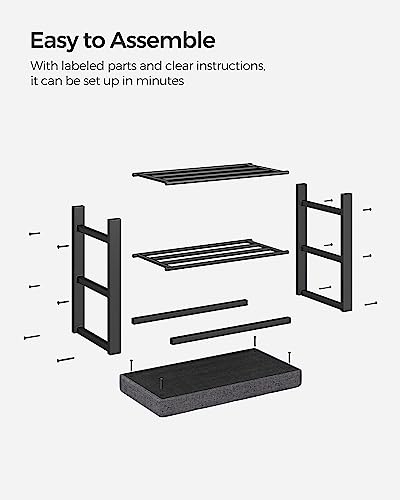 SONGMICS Shoe Bench, 3-Tier Shoe Rack for Entryway, Storage Organizer with Foam Padded Seat, Linen, Metal Frame, for Living Room, Hallway, 12.2 x 23.6 x 19.3 Inches, Dark Gray and Black ULBS576B33