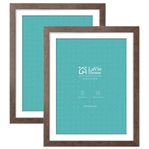 lavie home 14 x 18 poster frame 2 packs brown, display pictures 12x16 with mat or 14x18 without mat, horizontal or vertical wall gallery poster frames with high definition plexiglass suitable for family photos, christmas, anniversary, wedding, home decor