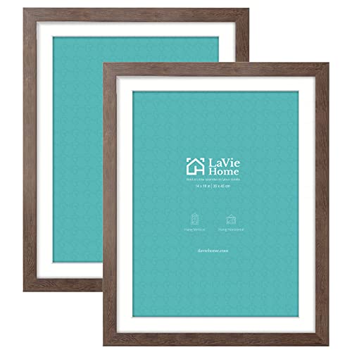 LaVie Home 14 x 18 Poster Frame 2 Packs Brown, Display Pictures 12x16 with Mat or 14x18 Without Mat, Horizontal or Vertical Wall Gallery Poster Frames with High Definition Plexiglass Suitable for Family Photos, Christmas, Anniversary, Wedding, Home Decor