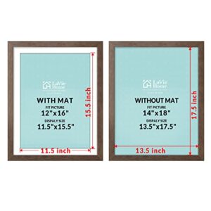 LaVie Home 14 x 18 Poster Frame 2 Packs Brown, Display Pictures 12x16 with Mat or 14x18 Without Mat, Horizontal or Vertical Wall Gallery Poster Frames with High Definition Plexiglass Suitable for Family Photos, Christmas, Anniversary, Wedding, Home Decor