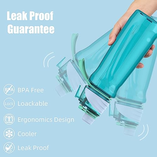 FEIJIAN Mist Water Bottle,22oz Sports Water Bottle with 2-IN-1 Mist & Sip Function, BPA-Free Plastic Water Bottles, Misting Water Bottle, Leakproof & Lightweight, Ideal for Fitness and Outdoor, Blue