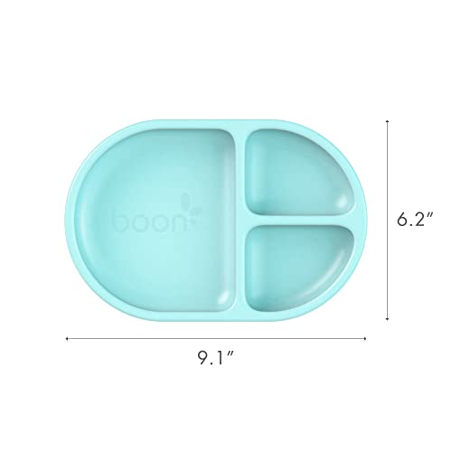 Boon Chow Silicone Plate Set - 3 Unbreakable Divided Toddler Plates - Baby Plates for 6 Months and Up - Baby Led Weaning Supplies - Blue Multicolor