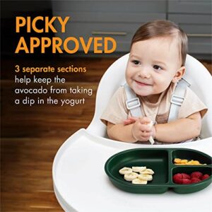 Boon Chow Silicone Plate Set - 3 Unbreakable Divided Toddler Plates - Baby Plates for 6 Months and Up - Baby Led Weaning Supplies - Blue Multicolor