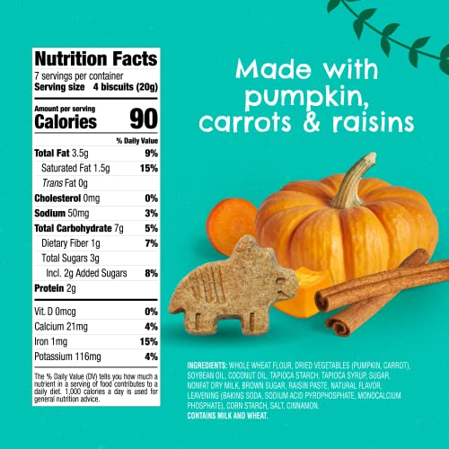 Beech-Nut Toddler Snacks, Dino Biscuits with Hidden Veggies, Pumpkin Cinnamon, Non-GMO Baked Snack for Kids, 5 oz Bag (7 Pack)