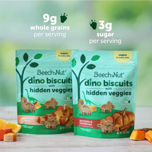 Beech-Nut Toddler Snacks, Dino Biscuits with Hidden Veggies, Pumpkin Cinnamon, Non-GMO Baked Snack for Kids, 5 oz Bag (7 Pack)