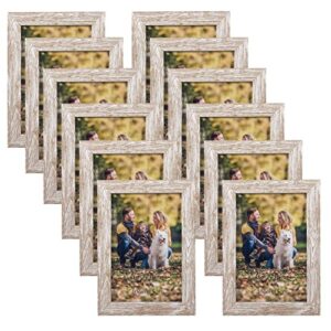 Lyeasw Rustic 4x6 Picture Frame Set of 12, Multi Woodgrain Farmhouse Photo Frames for Wall or Tabletop, Beige