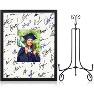 tatuo 11 x 14 inch signature picture frame wedding signature board picture frame with 5 x 7 inch white mat and black iron display stand autograph photo mat with frame for wedding birthday (black)