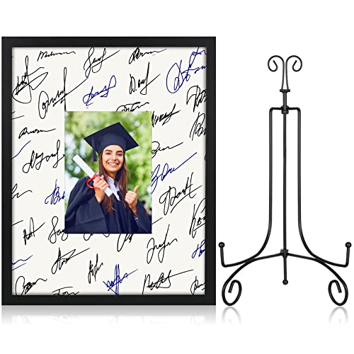 Tatuo 11 x 14 Inch Signature Picture Frame Wedding Signature Board Picture Frame with 5 x 7 Inch White Mat and Black Iron Display Stand Autograph Photo Mat with Frame for Wedding Birthday (Black)