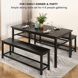 Lamerge Kitchen Table and Chairs for 4, Dining Set with Storage Shelf, Kicthen & Dining Table with 2 Benches, Dining Room Table Set of 47.2 x 28.7 x 28.7 inches, Black