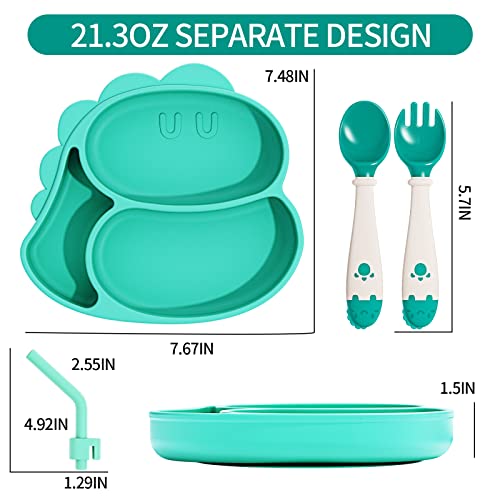 Deejoy Baby Feeding Set, Toddler eating Utensil set with Spoon Fork and Removable Straw for Self Feeding, Baby Led Weaning Utensils Microwave & Dishwasher Safe - Green