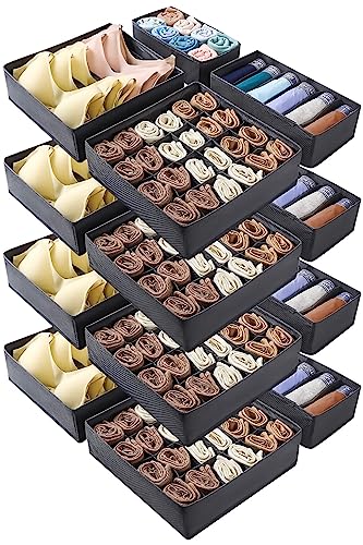 APOMOV 16 Pack Underwear Drawer Organizer Sock Dividers, 180 Cells Foldable Cabinet Closet Storage Fabric Dresser Basket Organization for Clothing, Socks, Bras,Ties Gray