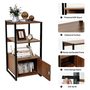 Babion 3-Tier Bookshelf, Industrial Bookshelf and Bookcase with Doors, Standing Storage Cabinet, Bookshelf Display Shelf, Wood and Metal Storage Shelf for Bedroom, Home Office, Entryway, Brown