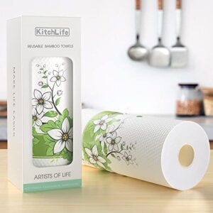 kitchlife reusable bamboo paper towels - 1 roll = 4 months supply, washable and recycled paper rolls, zero waste sustainable gifts, environmentally friendly, raspberry flower