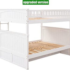 SNIFIT Stronger & Upgraded Version Solid Wood Full Over Full Bunk Bed with Trundle, Thickened More Stable Safer Full Size Bunk Bed Frame with Trundle and Reinforced Ladder, Easier to Assemble (White)