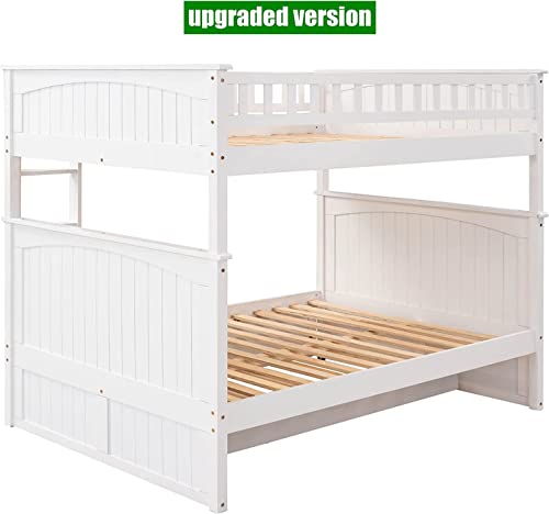 SNIFIT Stronger & Upgraded Version Solid Wood Full Over Full Bunk Bed with Trundle, Thickened More Stable Safer Full Size Bunk Bed Frame with Trundle and Reinforced Ladder, Easier to Assemble (White)