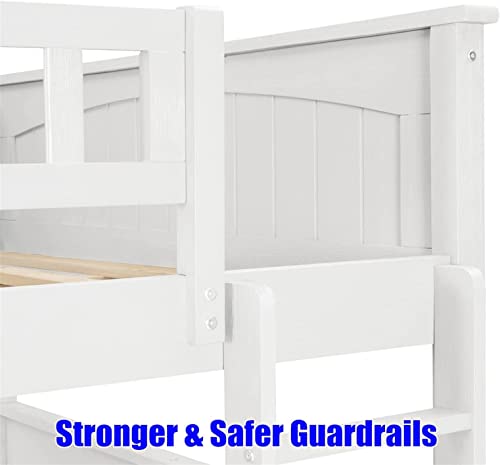 SNIFIT Stronger & Upgraded Version Solid Wood Full Over Full Bunk Bed with Trundle, Thickened More Stable Safer Full Size Bunk Bed Frame with Trundle and Reinforced Ladder, Easier to Assemble (White)