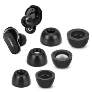 tang town memory foam tips for bose quietcomfort earbuds ii, no silicone eartips pain, anti-slip replacement ear tips, fit in the charging case, reducing noise tips, 3 pairs (mixed sizes s/m/l, black)