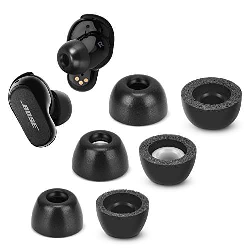 Tang Town Memory Foam Tips for Bose QuietComfort Earbuds II, No Silicone Eartips Pain, Anti-Slip Replacement Ear Tips, Fit in the Charging Case, Reducing Noise Tips, 3 Pairs (Mixed Sizes S/M/L, Black)