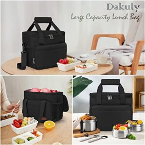 Dakuly Insulated Lunch Bag for Men Reusable Lunch Box for Men Women Lunchbox for Work Office Picnic 12-Can (10L) Leakproof Lunch Cooler Bag for Adults with Adjustable Shoulder Strap, Black