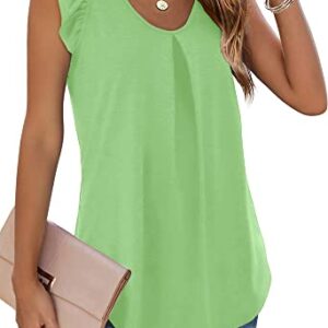 Womens Tops Sleeveless Casual V-Neck Tanks Top Solid Color Trendy Tunic Blouses Lime Green Medium