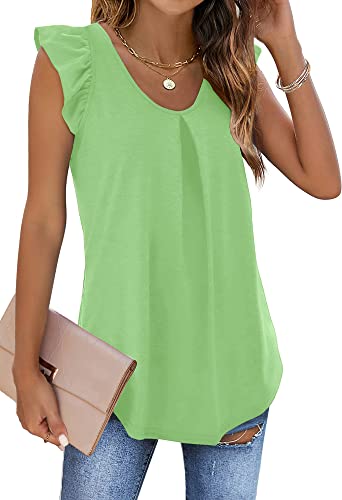 Womens Tops Sleeveless Casual V-Neck Tanks Top Solid Color Trendy Tunic Blouses Lime Green Medium