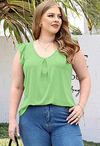 Womens Tops Sleeveless Casual V-Neck Tanks Top Solid Color Trendy Tunic Blouses Lime Green Medium