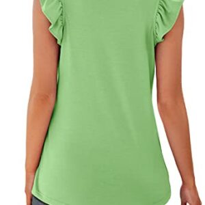 Womens Tops Sleeveless Casual V-Neck Tanks Top Solid Color Trendy Tunic Blouses Lime Green Medium