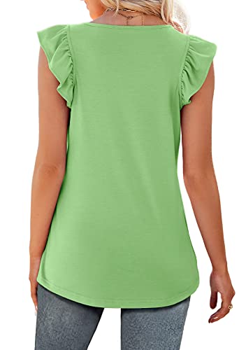 Womens Tops Sleeveless Casual V-Neck Tanks Top Solid Color Trendy Tunic Blouses Lime Green Medium