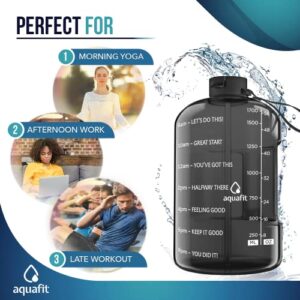 AQUAFIT Half Gallon Water Bottle With Time Marker - 64 oz Water Bottle With Straw - Gym Water Bottle With Strap - Big Water Bottle - Reusable Water Bottles With Straw - Large Water Bottle With Handle