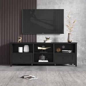 ianiya 70.08 inch tv stand with ample storage space and sturdy structure design, perfect for living room (black-with drawer)