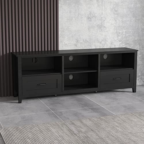 IANIYA 70.08 Inch TV Stand with Ample Storage Space and Sturdy Structure Design, Perfect for Living Room (Black-with Drawer)