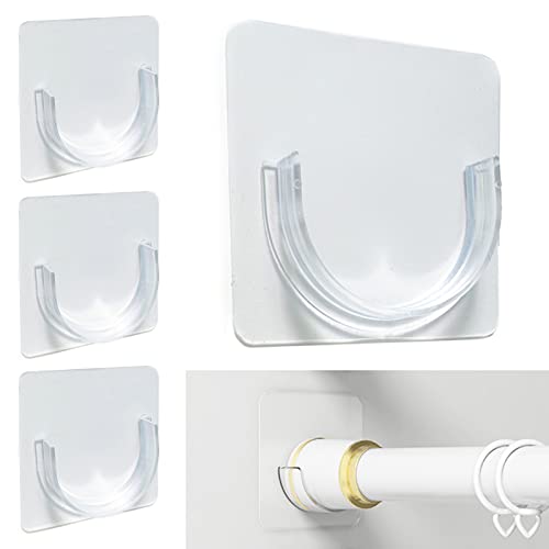 Venupple Shower Rod Holder, Tension Curtain Rod Bracket No Drilling, Adhesive Shower Rod Retainer Shower Curtain Rod Holder | Shower Curtain Rod not Included Transparent