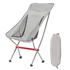 qswrd camping chair for adults portable camp chair for beach, hiking, picnic, travel, outdoor activities, high backrest and aircraft-grade all aluminum lightweight camping chairs support 330lbs, grey