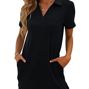 MATEAM Ladies Tops and Blouses V Neck Tops for Women Polo Shirts Womens Short Sleeve Tops Tunics Going Out Tops Black XXL