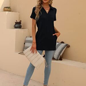 MATEAM Ladies Tops and Blouses V Neck Tops for Women Polo Shirts Womens Short Sleeve Tops Tunics Going Out Tops Black XXL