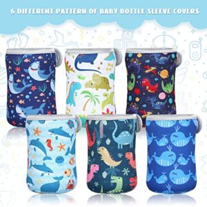 Irenare 6 Pieces 8 oz Glass Baby Bottles Sleeve Covers Bulk Neoprene Adjustable Newborn Feeding Bottles Sleeve Heat Cold Retention Sleeve for Nursing Bottle (Shark, Whale, Dinosaur)