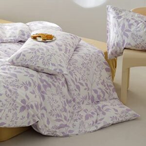 MKXI Purple Floral Bedding Queen Duvet Cover Girls Botanical Bed Cover White and Purple Print Reversible Comforter Cover Adults Cotton Bedroom Collection