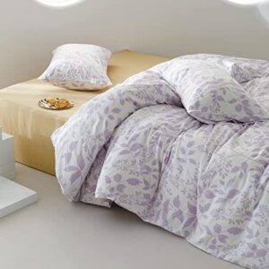 MKXI Purple Floral Bedding Queen Duvet Cover Girls Botanical Bed Cover White and Purple Print Reversible Comforter Cover Adults Cotton Bedroom Collection