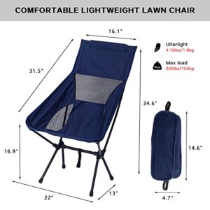 Lyweem Folding Camping Chair for Adults Lightweight Beach and Picnic Chair - Portable High-Backrest Camp Chair - Perfect for Outdoor Activities 330LBS Support, Blue