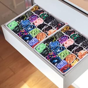 Nuanchu 20 Pack Socks Underwear Drawer Organizer Dividers (24+16 cells) Foldable Dresser Drawer Organizers Fabric Closet Drawer Organizers Storage Boxes for Socks Underwear Panties Ties Lingerie, Gray