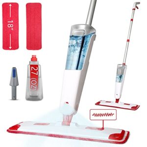 spray mop for floor cleaning, washable reusable 2 pads refillable spray bottle for easy wet dry mopping dust flat mops for hardwood laminate tile floors wih 18 inch pad