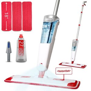 mop for floor cleaning, professional 18 inch washable reusable 3 pads refills and refillable spray bottle for easy wet dry mopping, dust flat mops for hardwood laminate tile